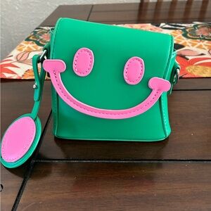 Green and Pink Smiley Face Crossbody Bag